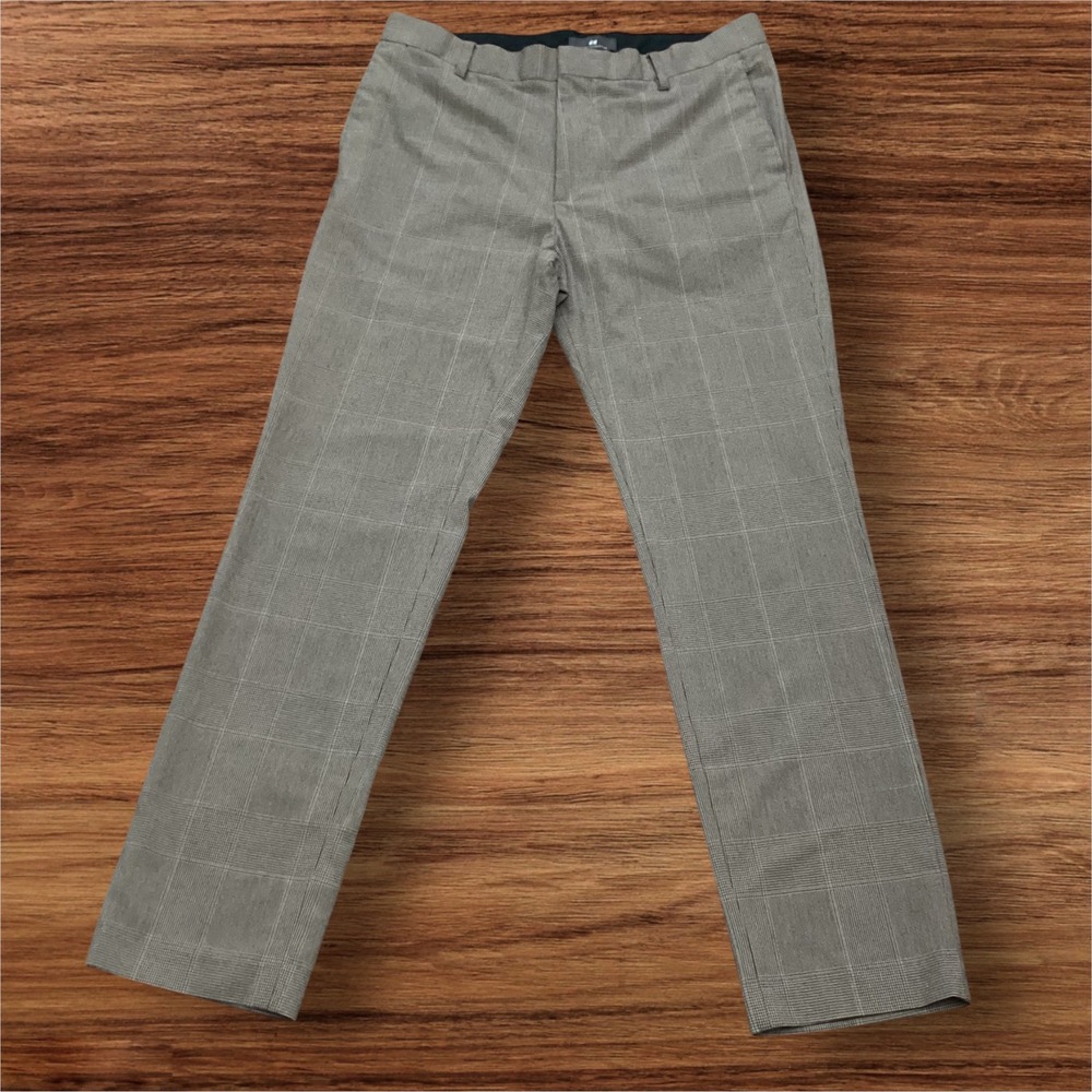 HM Slim Fit Brown Glen Plaid Dress Pants Trousers Size 32
